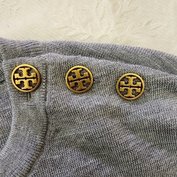 Tory Burch Size S P Gray Sweater with Button Detail 100% Merino Wool - Picture 8 of 10
